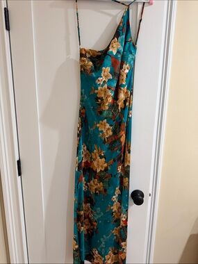 Teal Floral Slip Midi Dress with Yellow Bloom Print